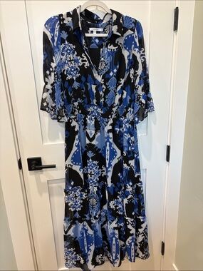 Chico's Blue, Black & White Printed Maxi Dress